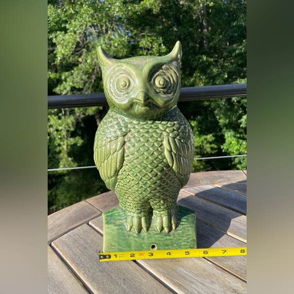 Vintage McCOY OWL STATUE Perched On Log Green Glaze - Picture 7 of 7
